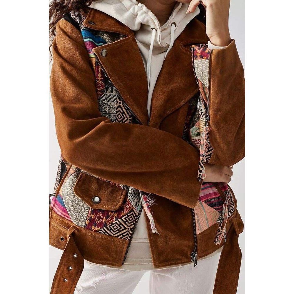 Free People Multicolor Patchwork Leather Jacket - image 2